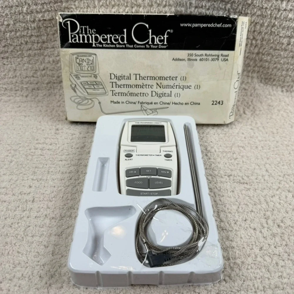 Pampered Chef Digital Thermometer Timer 2243 White Wired Probe Candy Meat